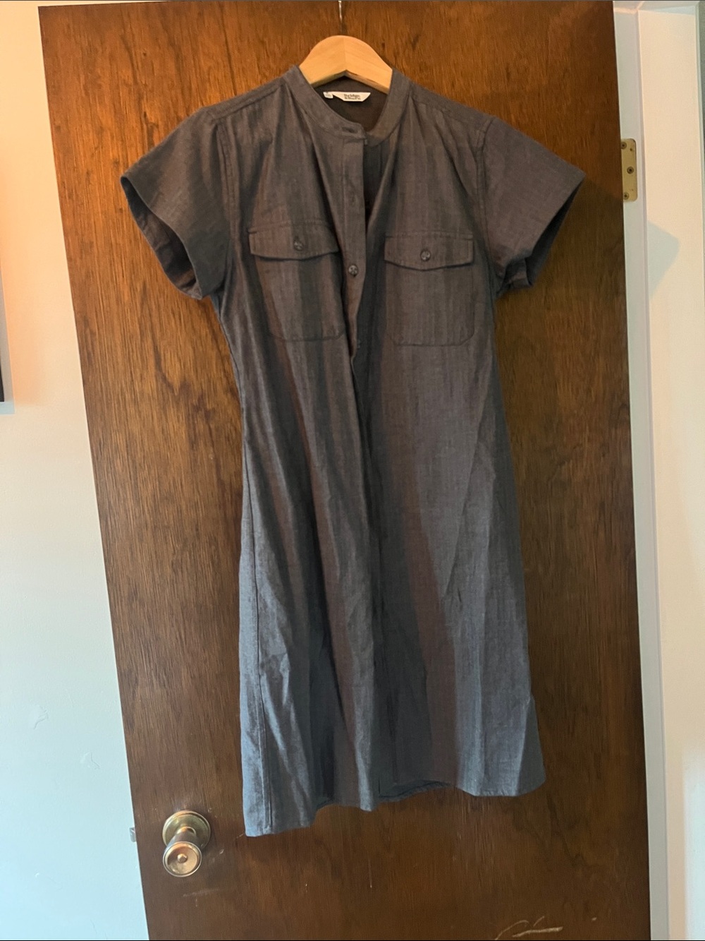 Button-Front Shirt Dress in Charcoal Gray